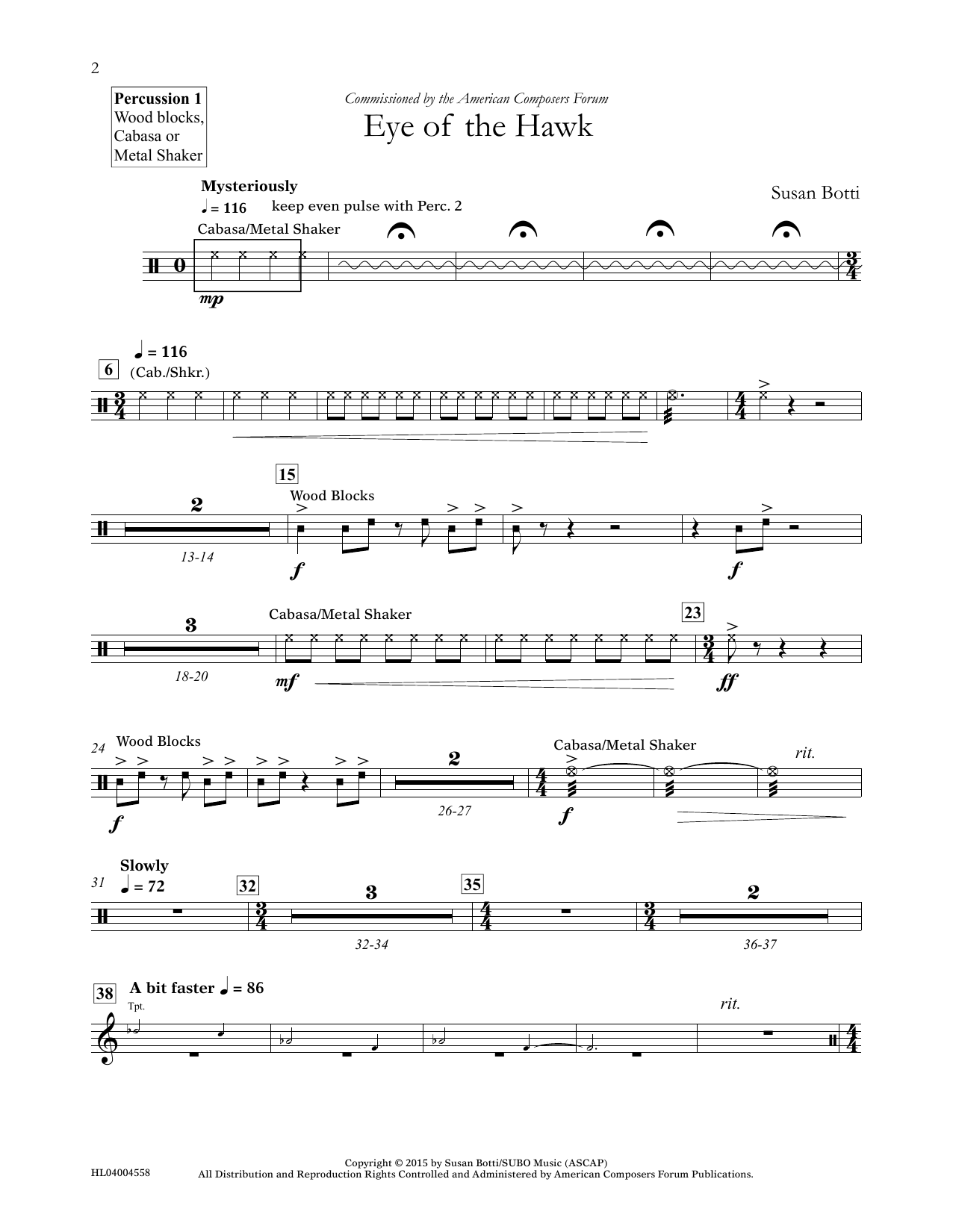 Susan Botti Eye of the Hawk - Percussion 1 Sheet Music Notes & Chords for Concert Band - Download or Print PDF