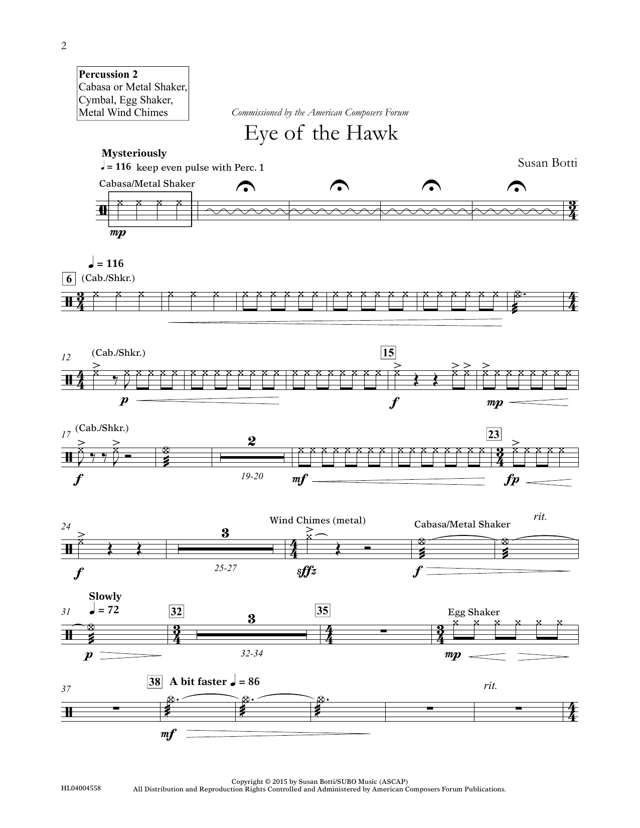 Susan Botti Eye of the Hawk - Percussion 2 Sheet Music Notes & Chords for Concert Band - Download or Print PDF