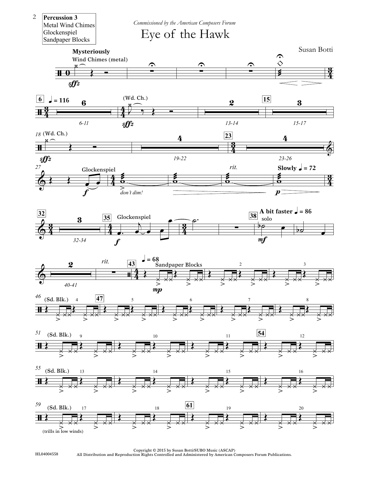 Susan Botti Eye of the Hawk - Percussion 3 Sheet Music Notes & Chords for Concert Band - Download or Print PDF