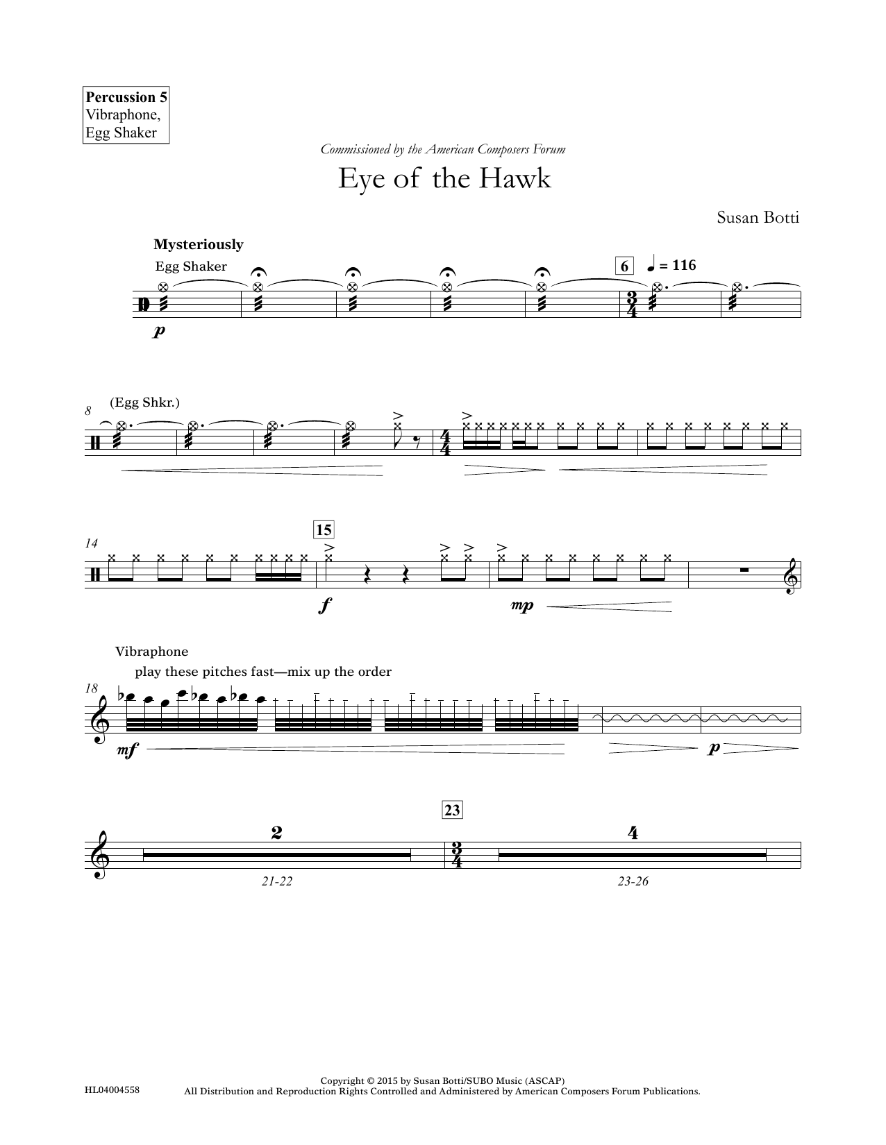 Susan Botti Eye of the Hawk - Percussion 5 Sheet Music Notes & Chords for Concert Band - Download or Print PDF