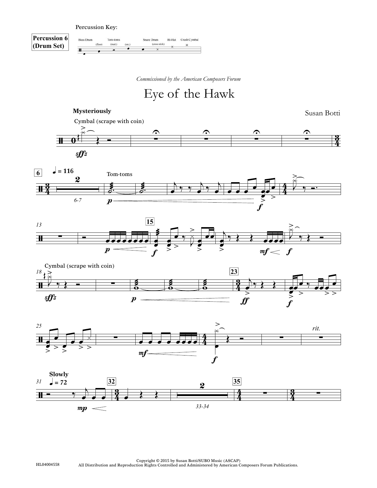 Susan Botti Eye of the Hawk - Percussion 6 Sheet Music Notes & Chords for Concert Band - Download or Print PDF
