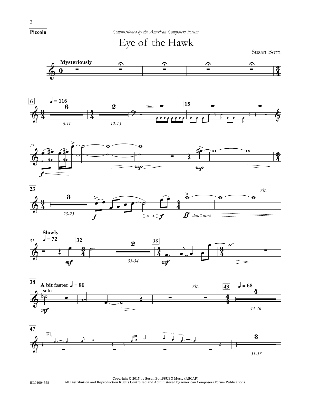 Susan Botti Eye of the Hawk - Piccolo Sheet Music Notes & Chords for Concert Band - Download or Print PDF