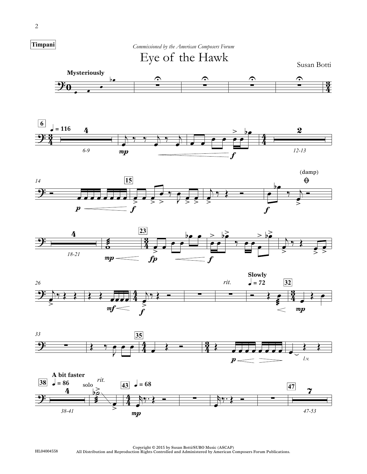 Susan Botti Eye of the Hawk - Timpani Sheet Music Notes & Chords for Concert Band - Download or Print PDF
