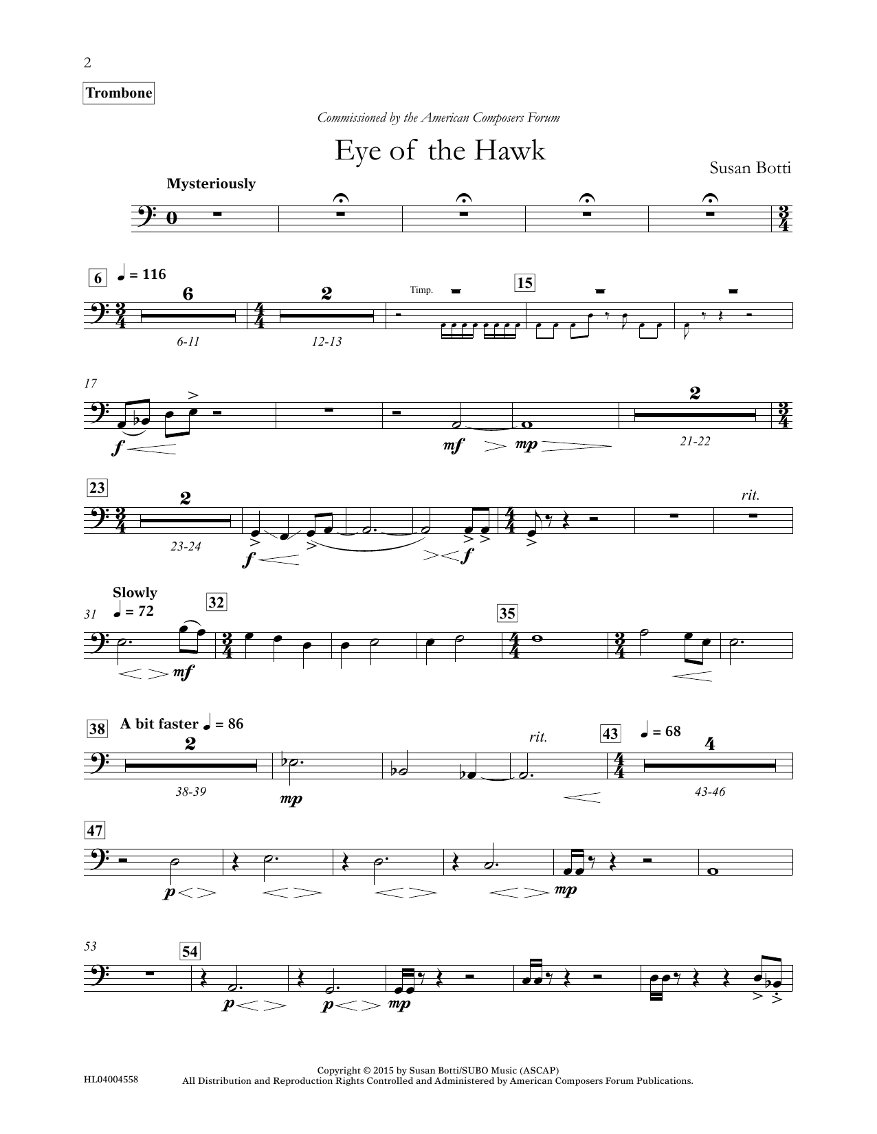 Susan Botti Eye of the Hawk - Trombone Sheet Music Notes & Chords for Concert Band - Download or Print PDF