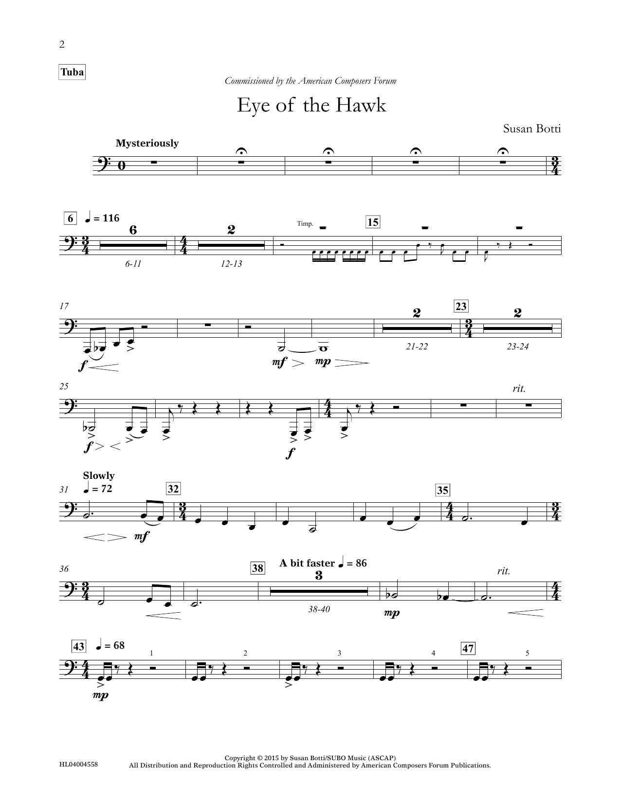Susan Botti Eye of the Hawk - Tuba Sheet Music Notes & Chords for Concert Band - Download or Print PDF