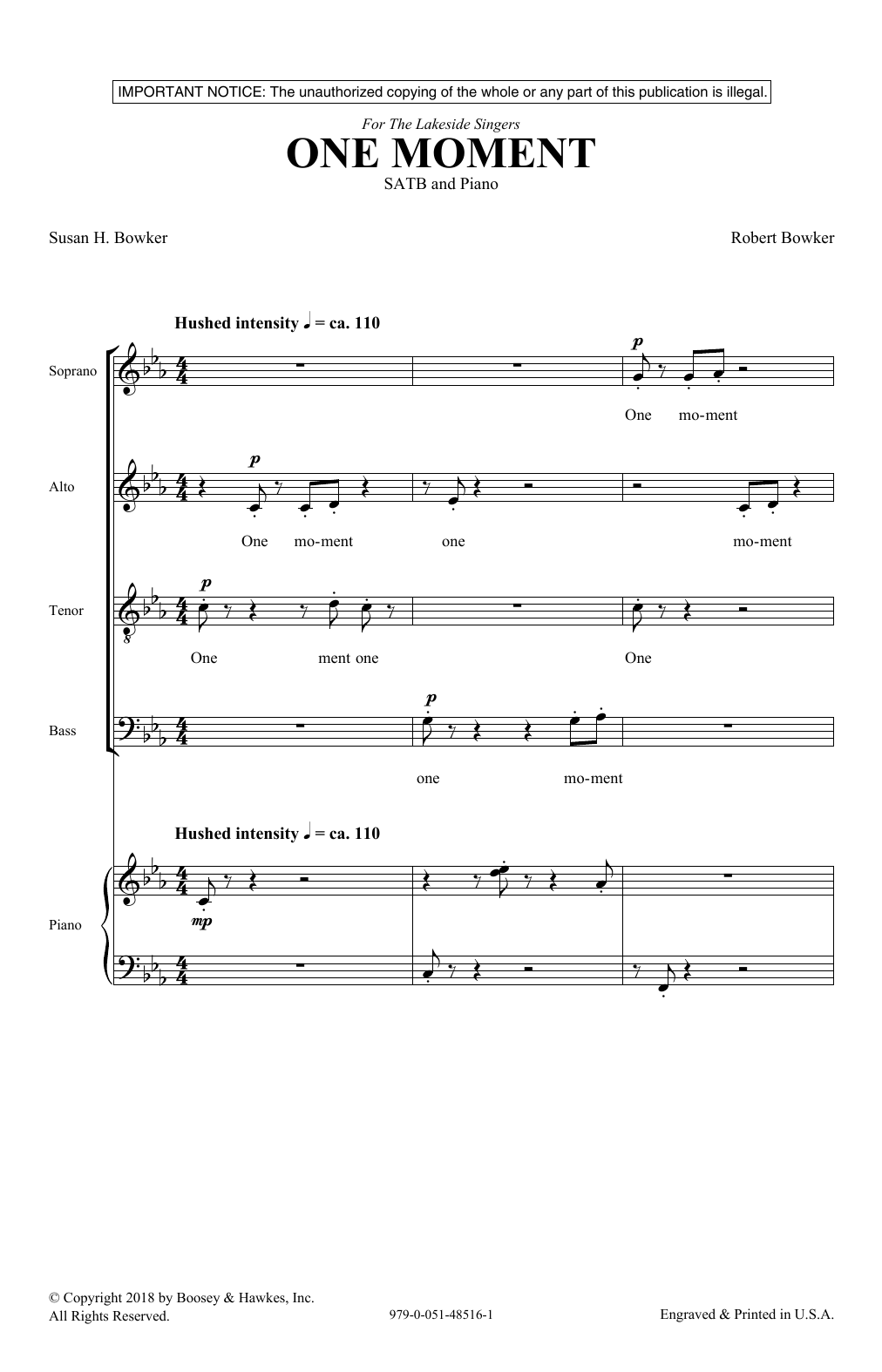 Susan Bowker & Robert Bowker One Moment Sheet Music Notes & Chords for SATB Choir - Download or Print PDF