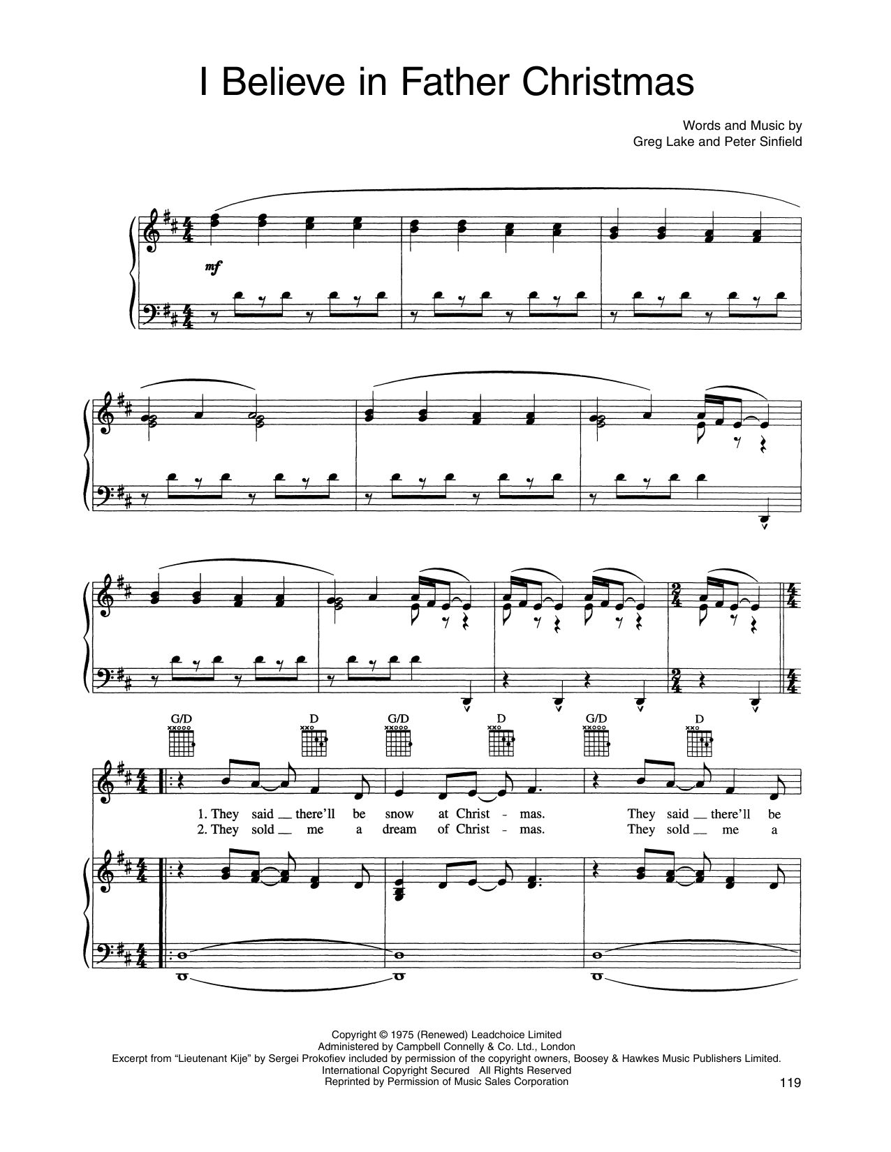 Susan Boyle I Believe In Father Christmas Sheet Music Notes & Chords for Piano, Vocal & Guitar Chords (Right-Hand Melody) - Download or Print PDF