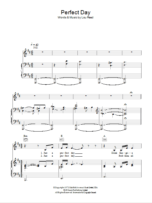 Susan Boyle Perfect Day Sheet Music Notes & Chords for Piano, Vocal & Guitar (Right-Hand Melody) - Download or Print PDF