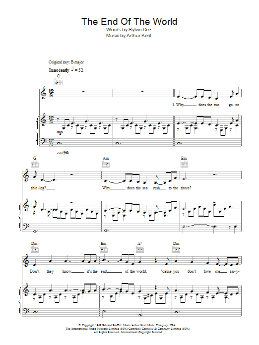 Susan Boyle The End Of The World Sheet Music Notes & Chords for Piano, Vocal & Guitar (Right-Hand Melody) - Download or Print PDF