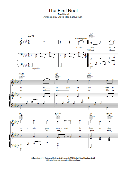 Susan Boyle The First Noel Sheet Music Notes & Chords for Piano, Vocal & Guitar (Right-Hand Melody) - Download or Print PDF