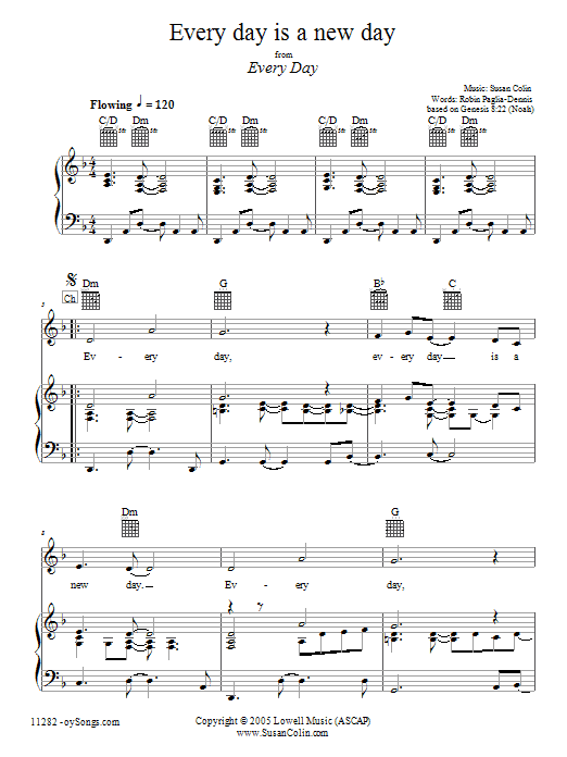 Susan Colin Every Day Is a New Day Sheet Music Notes & Chords for Piano, Vocal & Guitar (Right-Hand Melody) - Download or Print PDF