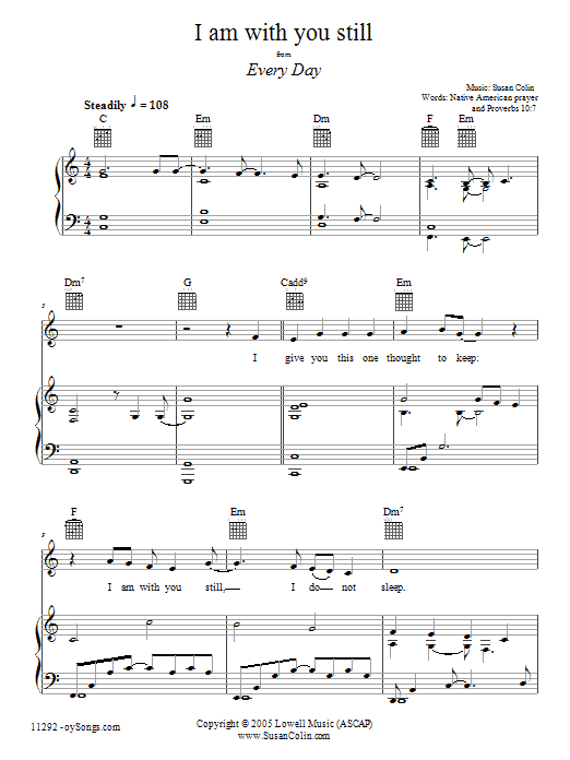 Susan Colin I Am With You Still Sheet Music Notes & Chords for Piano, Vocal & Guitar (Right-Hand Melody) - Download or Print PDF