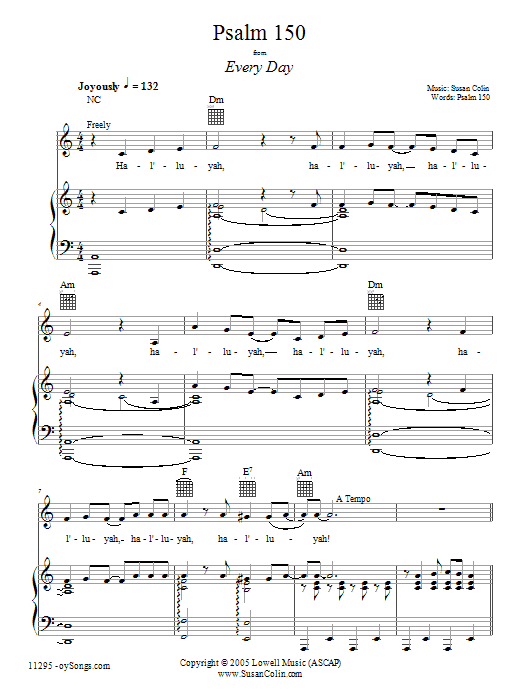 Susan Colin Psalm 150 Sheet Music Notes & Chords for Piano, Vocal & Guitar (Right-Hand Melody) - Download or Print PDF