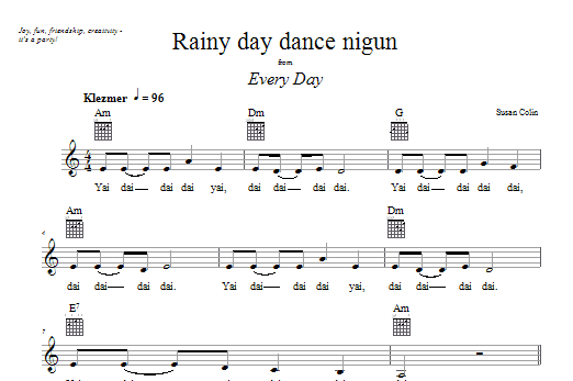 Susan Colin Rainy Day Dance Nigun Sheet Music Notes & Chords for Melody Line, Lyrics & Chords - Download or Print PDF