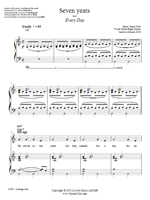 Susan Colin Seven Years Sheet Music Notes & Chords for Piano, Vocal & Guitar (Right-Hand Melody) - Download or Print PDF