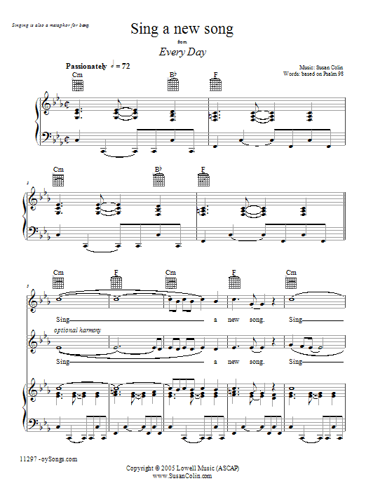 Susan Colin Sing a New Song Sheet Music Notes & Chords for Piano, Vocal & Guitar (Right-Hand Melody) - Download or Print PDF