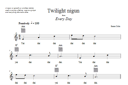 Susan Colin Twilight Nigun Sheet Music Notes & Chords for Melody Line, Lyrics & Chords - Download or Print PDF