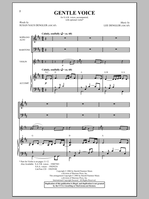 Susan Dengler Gentle Voice Sheet Music Notes & Chords for SSA - Download or Print PDF