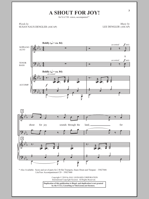 Susan Naus Dengler A Shout For Joy! Sheet Music Notes & Chords for SATB - Download or Print PDF