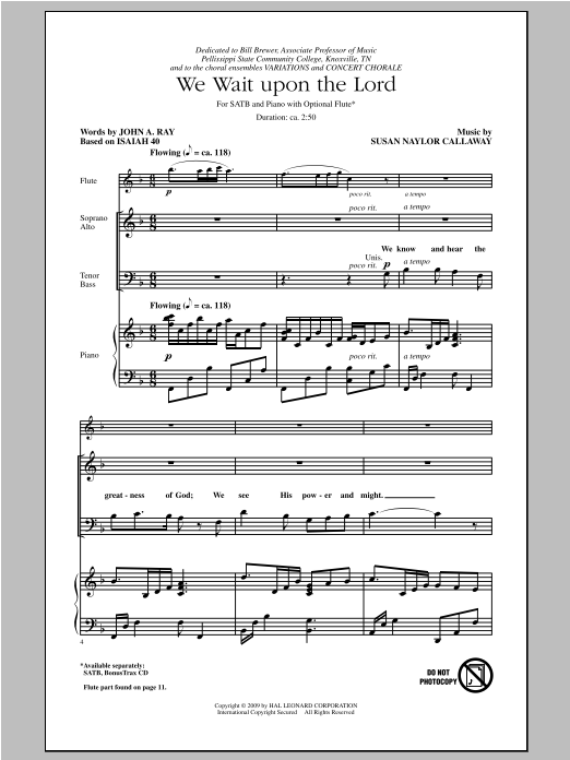 Susan Naylor Callaway We Wait Upon The Lord Sheet Music Notes & Chords for SATB - Download or Print PDF