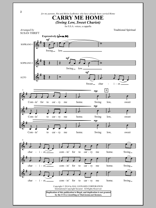 Susan Thrift Swing Low, Sweet Chariot Sheet Music Notes & Chords for SSA - Download or Print PDF