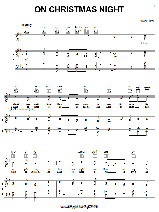Sussex Carol On Christmas Night Sheet Music Notes & Chords for Easy Guitar - Download or Print PDF