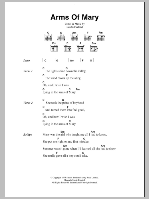 Sutherland Brothers & Quiver Arms Of Mary Sheet Music Notes & Chords for Lyrics & Chords - Download or Print PDF