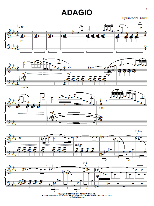 Suzanne Ciani Adagio Sheet Music Notes & Chords for Piano - Download or Print PDF