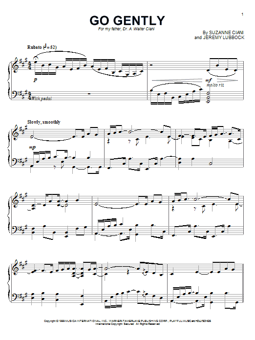 Suzanne Ciani Go Gently Sheet Music Notes & Chords for Piano - Download or Print PDF