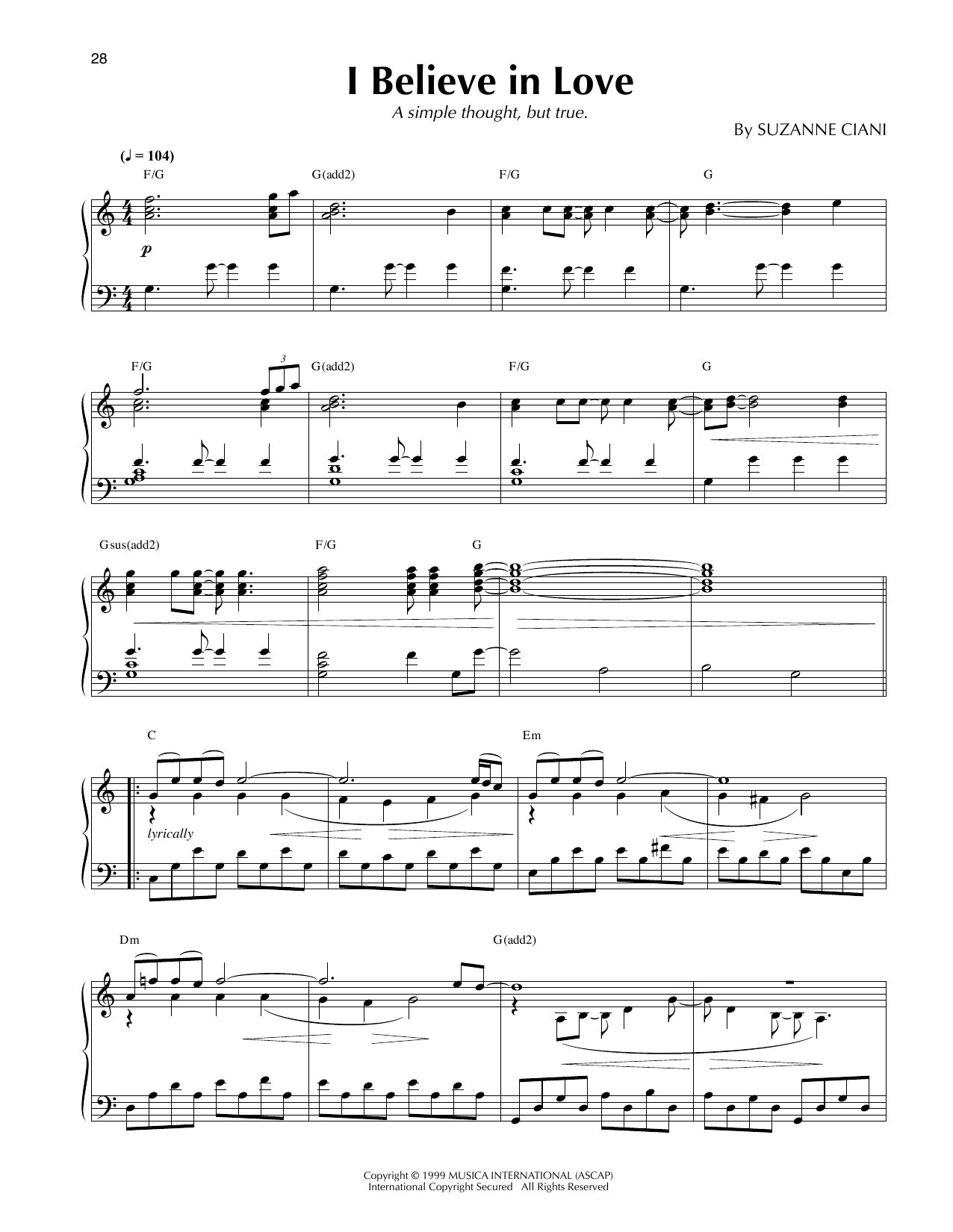 Suzanne Ciani I Believe In Love Sheet Music Notes & Chords for Piano Solo - Download or Print PDF