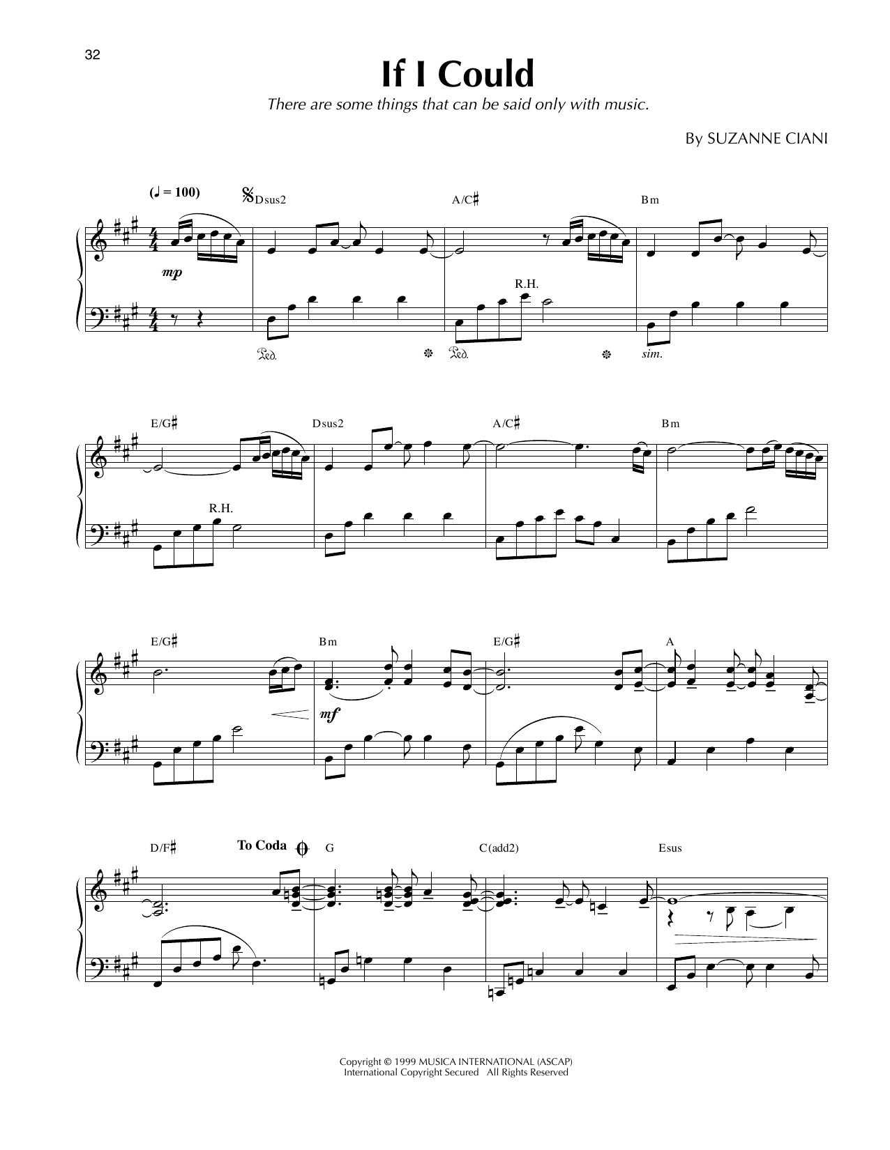 Suzanne Ciani If I Could Sheet Music Notes & Chords for Piano Solo - Download or Print PDF