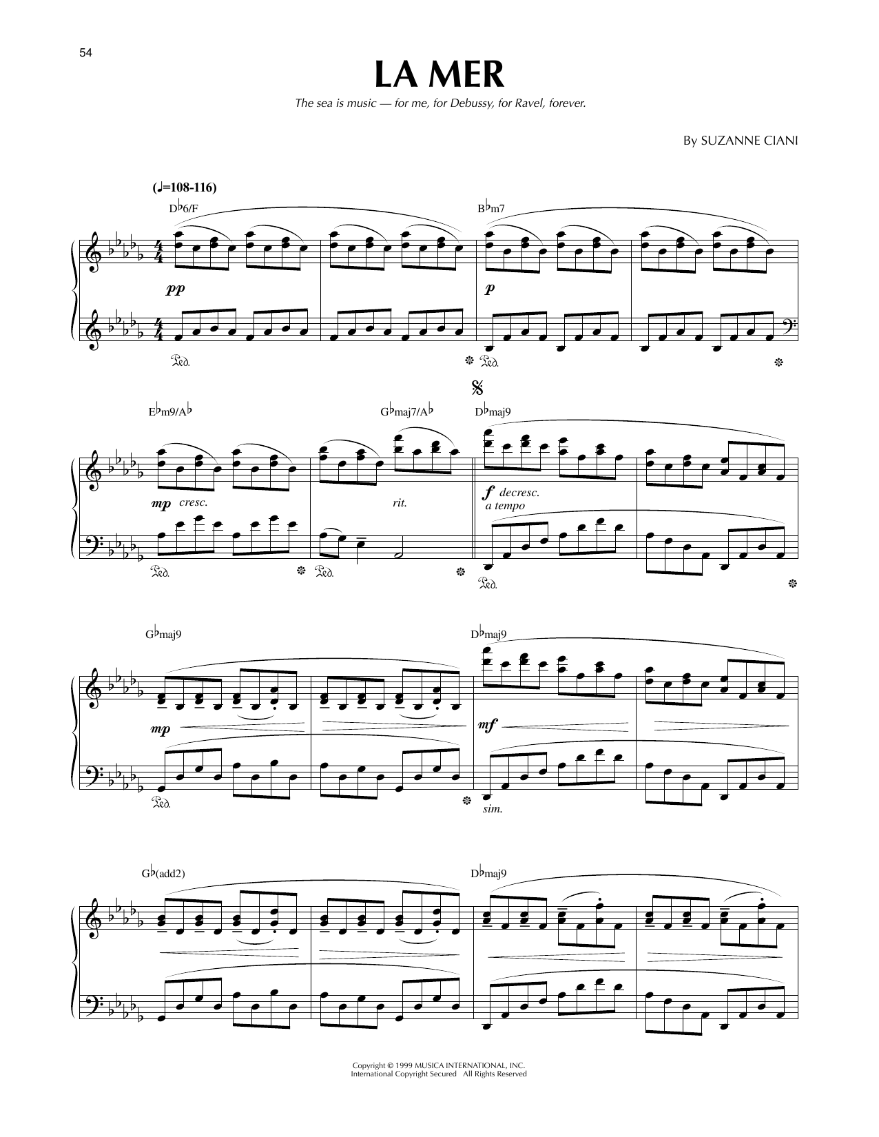 Suzanne Ciani La Mer Sheet Music Notes & Chords for Piano Solo - Download or Print PDF