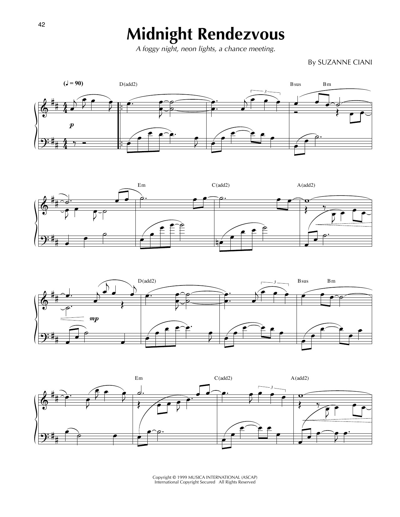 Suzanne Ciani Midnight Rendezvous Sheet Music Notes & Chords for Piano Solo - Download or Print PDF