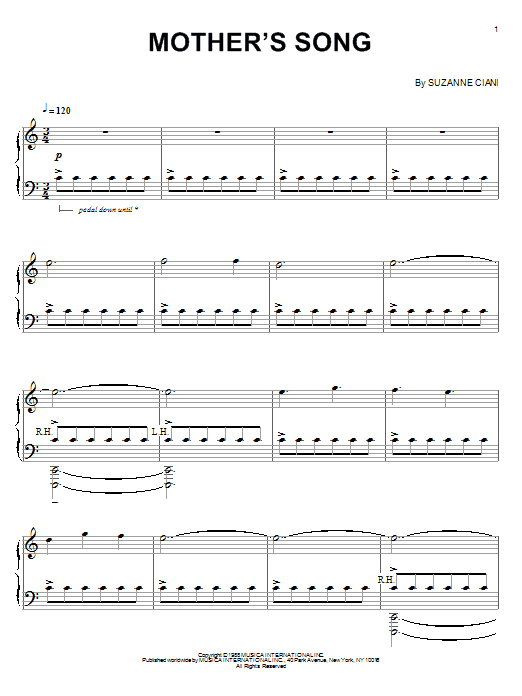 Suzanne Ciani Mother's Song Sheet Music Notes & Chords for Piano - Download or Print PDF