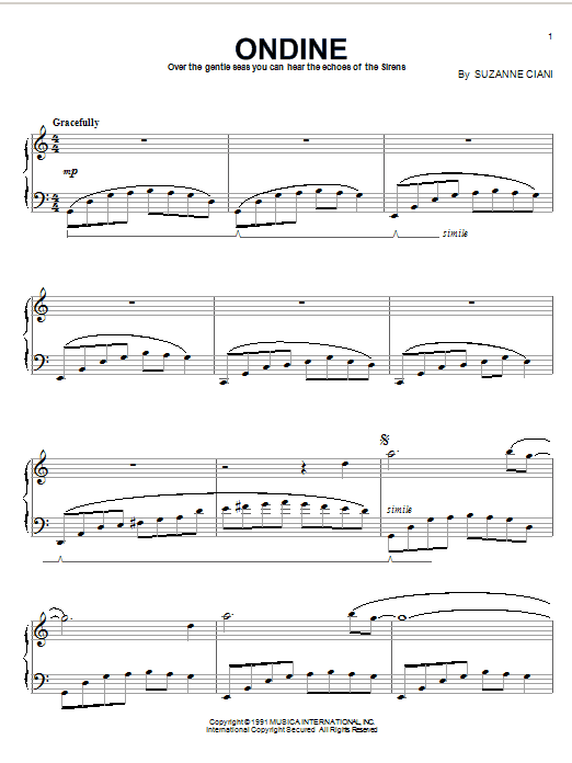 Suzanne Ciani Ondine Sheet Music Notes & Chords for Piano - Download or Print PDF