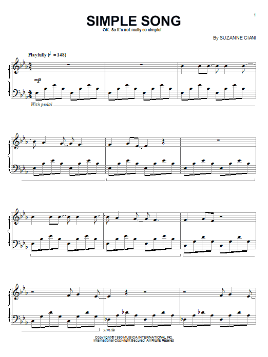 Suzanne Ciani Simple Song Sheet Music Notes & Chords for Piano - Download or Print PDF