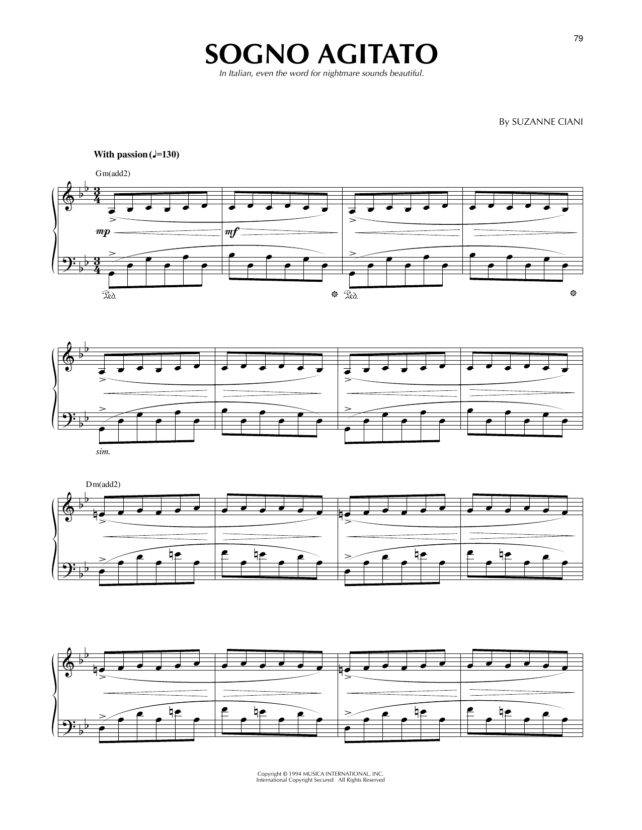 Suzanne Ciani Sogno Agitato Sheet Music Notes & Chords for Piano Solo - Download or Print PDF