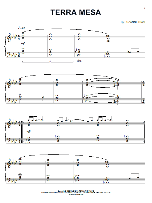 Suzanne Ciani Terra Mesa Sheet Music Notes & Chords for Piano - Download or Print PDF