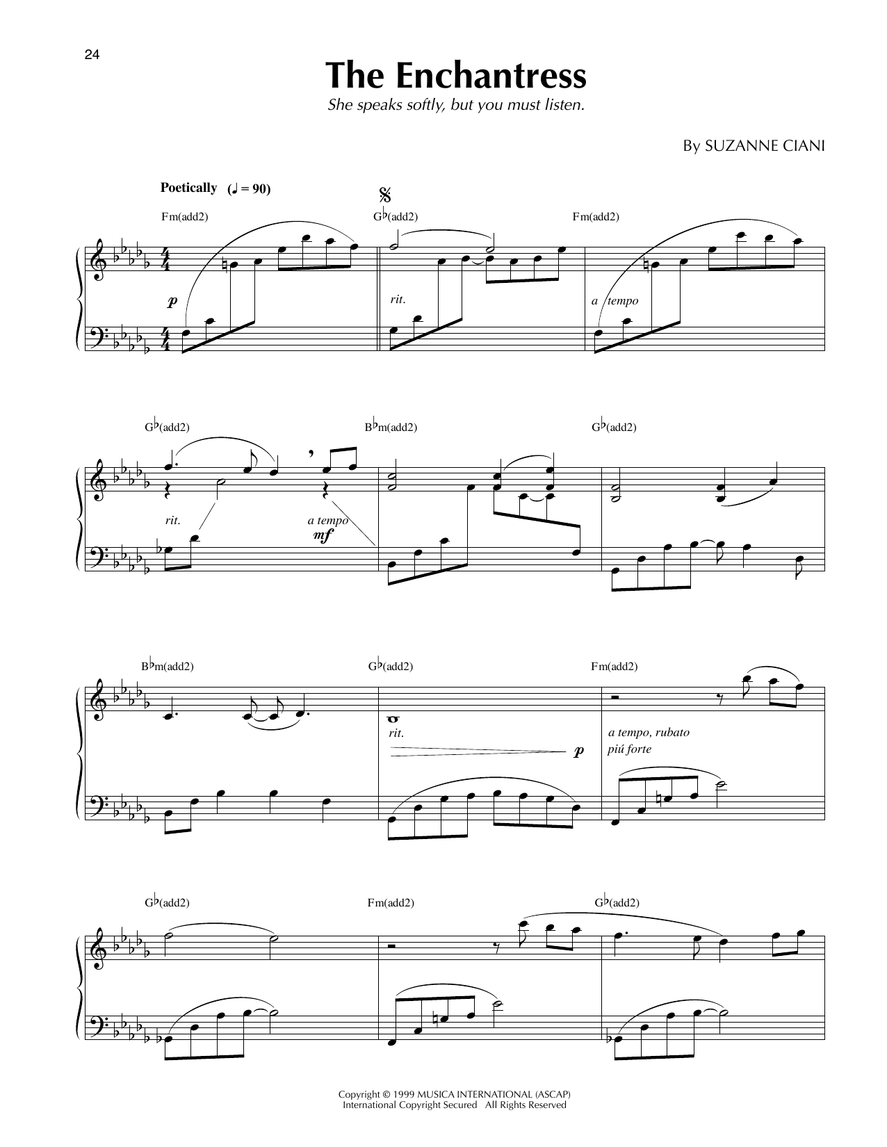 Suzanne Ciani The Enchantress Sheet Music Notes & Chords for Piano Solo - Download or Print PDF