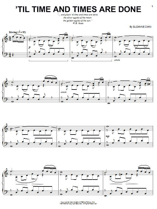 Suzanne Ciani 'Til Time and Times Are Done Sheet Music Notes & Chords for Piano - Download or Print PDF