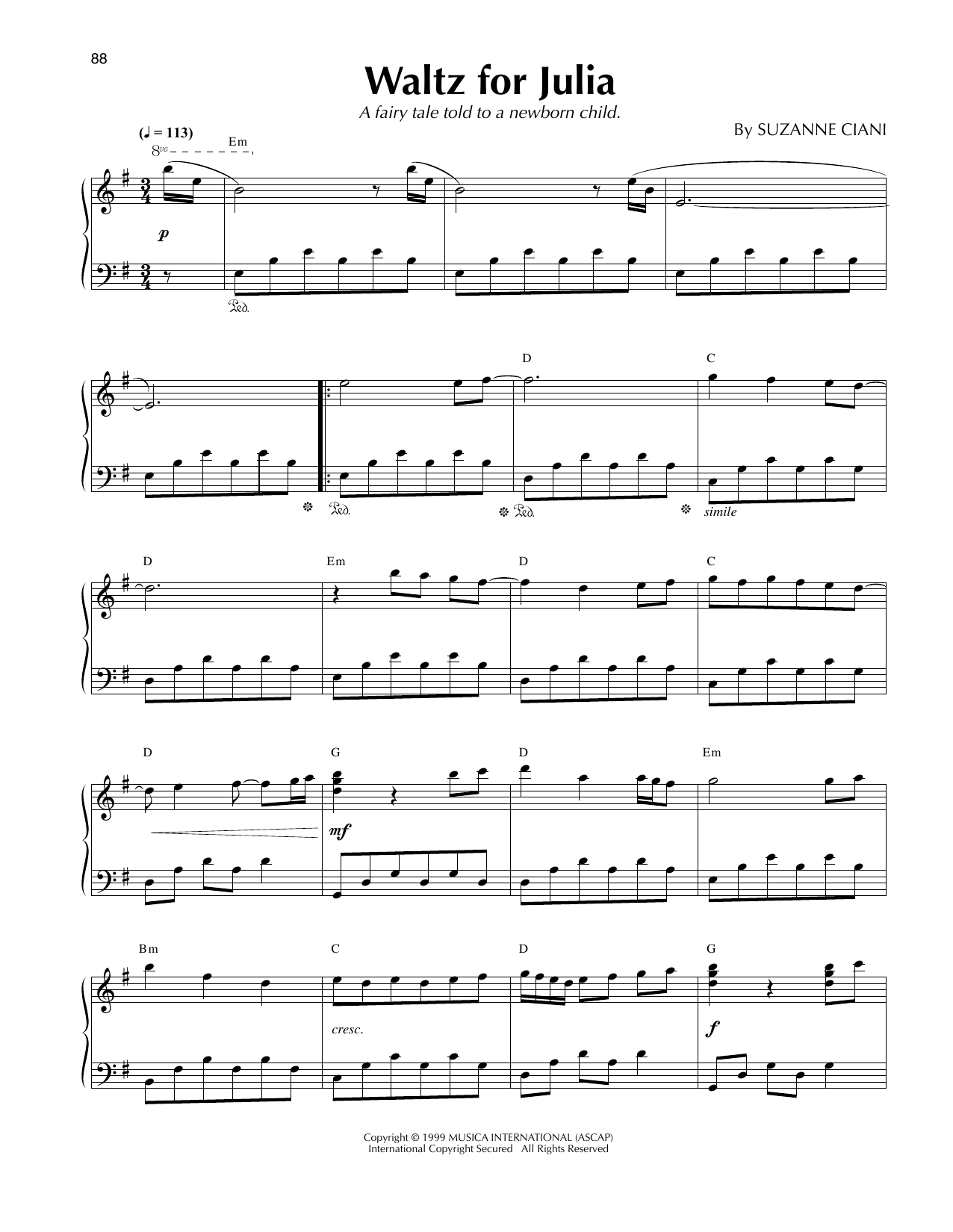 Suzanne Ciani Waltz For Julia Sheet Music Notes & Chords for Piano Solo - Download or Print PDF