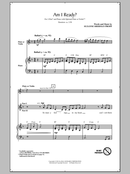 Suzanne Sherman Propp Am I Ready? Sheet Music Notes & Chords for 2-Part Choir - Download or Print PDF