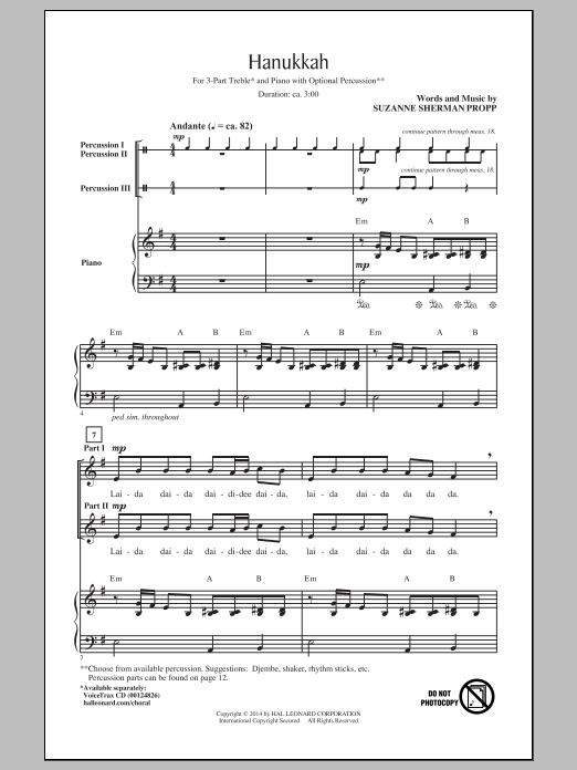 Suzanne Sherman Propp Hanukkah Sheet Music Notes & Chords for 3-Part Treble - Download or Print PDF