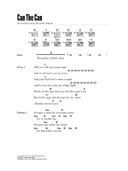 Suzi Quatro Can The Can Sheet Music Notes & Chords for Lyrics & Chords - Download or Print PDF