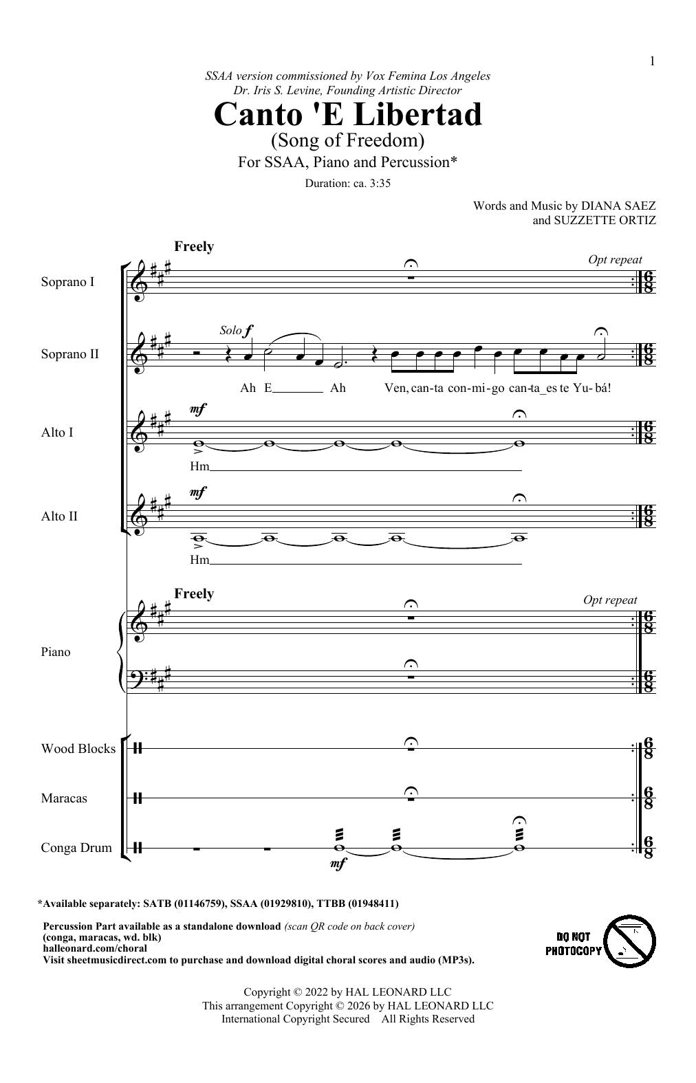 Suzzette Ortiz Canto' E Libertad Sheet Music Notes & Chords for TTBB Choir - Download or Print PDF