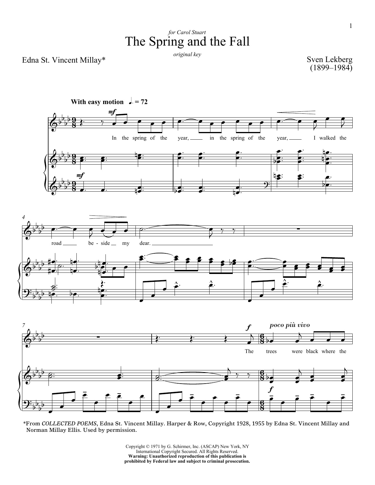 Sven Lekberg The Spring And The Fall Sheet Music Notes & Chords for Piano & Vocal - Download or Print PDF