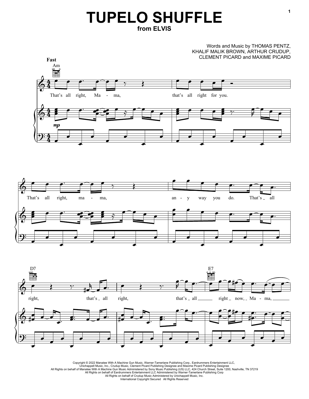 Swae Lee & Diplo / from ELVIS Tupelo Shuffle Sheet Music Notes & Chords for Piano, Vocal & Guitar Chords (Right-Hand Melody) - Download or Print PDF