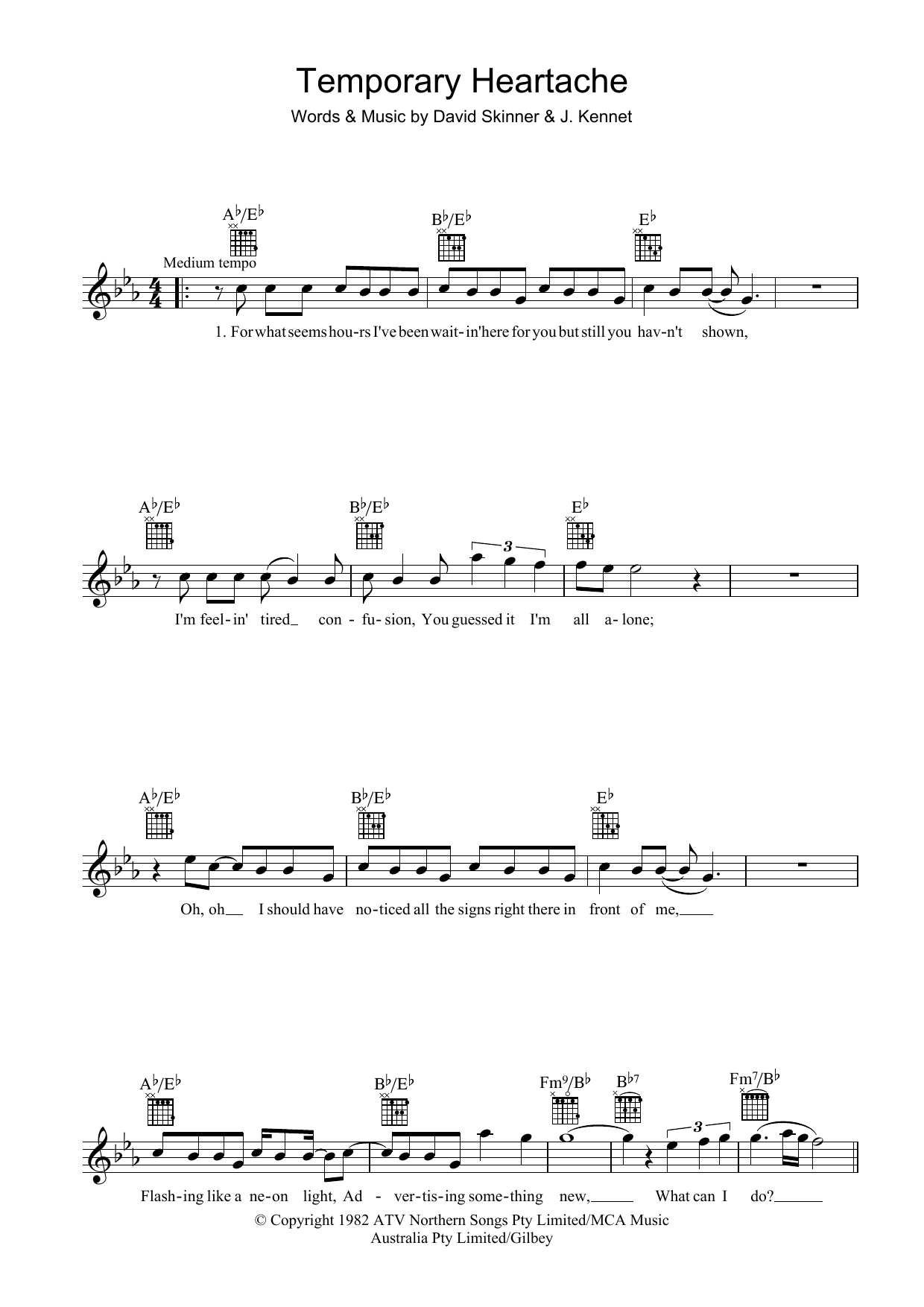Swanee Temporary Heartache Sheet Music Notes & Chords for Melody Line, Lyrics & Chords - Download or Print PDF