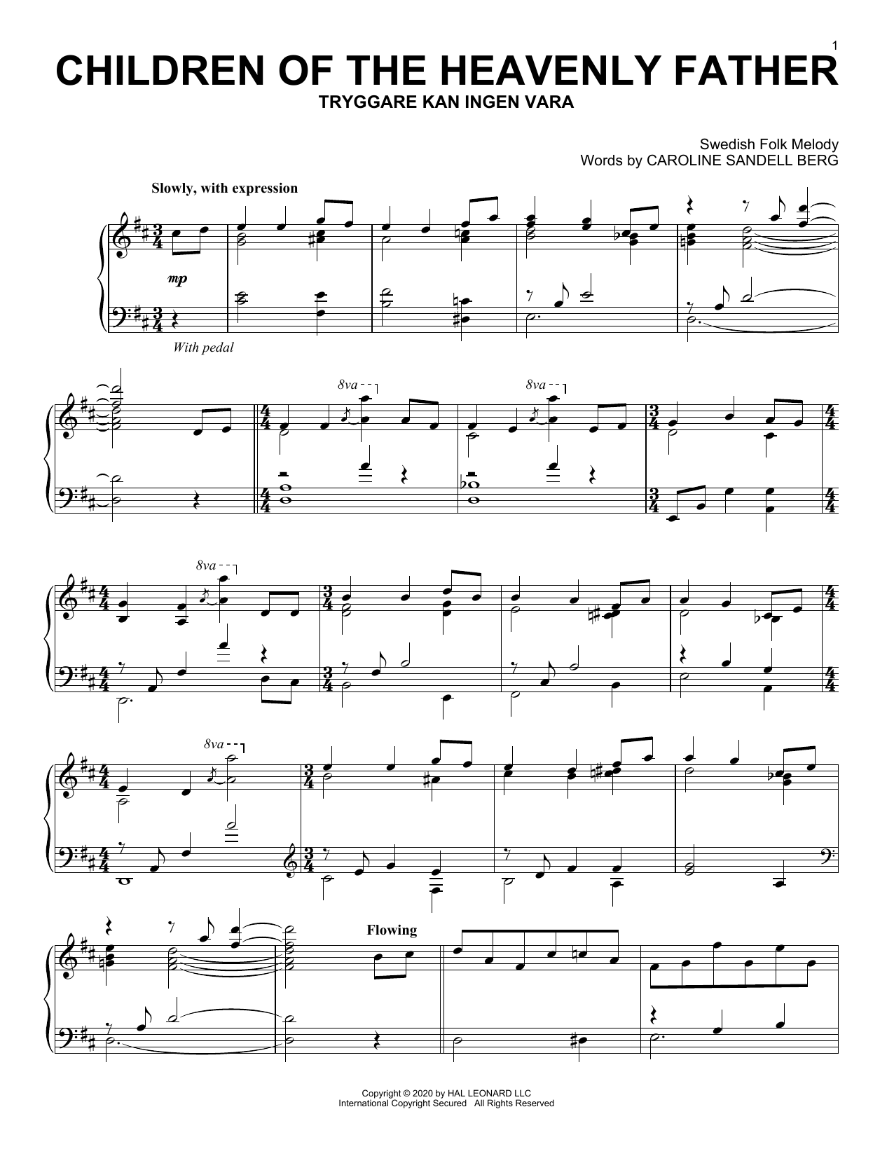 Swedish Folk Melody Children Of The Heavenly Father Sheet Music Notes & Chords for Piano Solo - Download or Print PDF