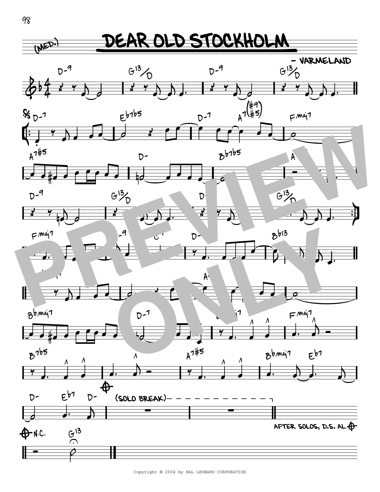Swedish Folk Song Dear Old Stockholm [Reharmonized version] (arr. Jack Grassel) Sheet Music Notes & Chords for Real Book – Melody & Chords - Download or Print PDF